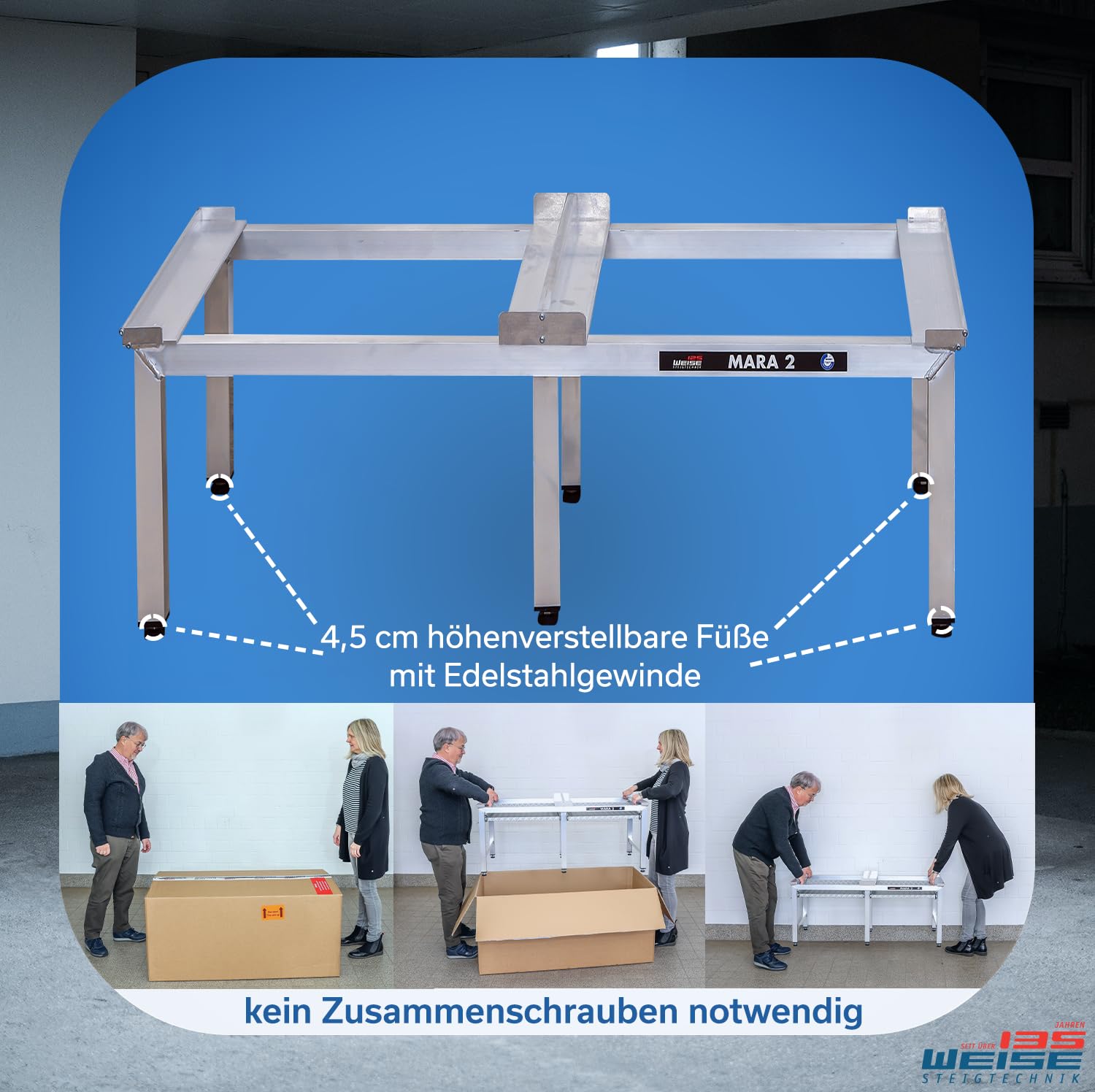 Weise MARA 2 Untergestell für Waschmaschine & Trockner, 35 cm, ohne Auszug | 6 Beine; bis 1.000 kg Tragkraft; für stark schwingende Maschinen