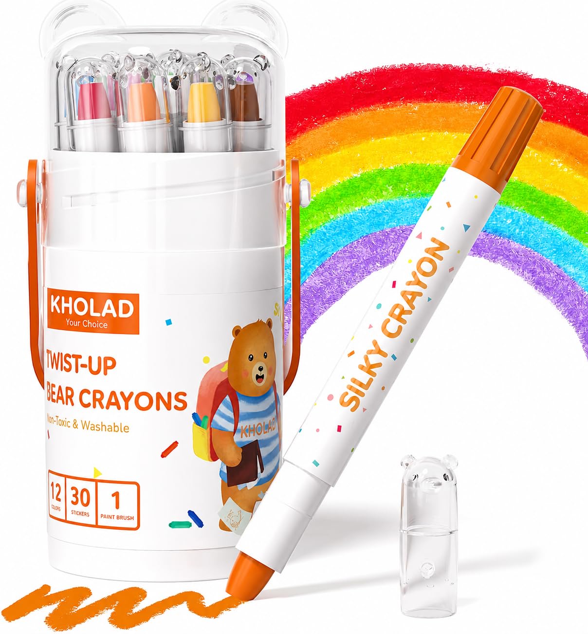 KHOLAD 12 Colors Washable Silky Crayons for Kids – Twistable No‑Sharpen Watercolor Crayon Pens with Portable Storage Case, Non‑Toxic Silky Gel Crayons for Kids Ages 4-8, Toddlers, School, Drawing-image-35