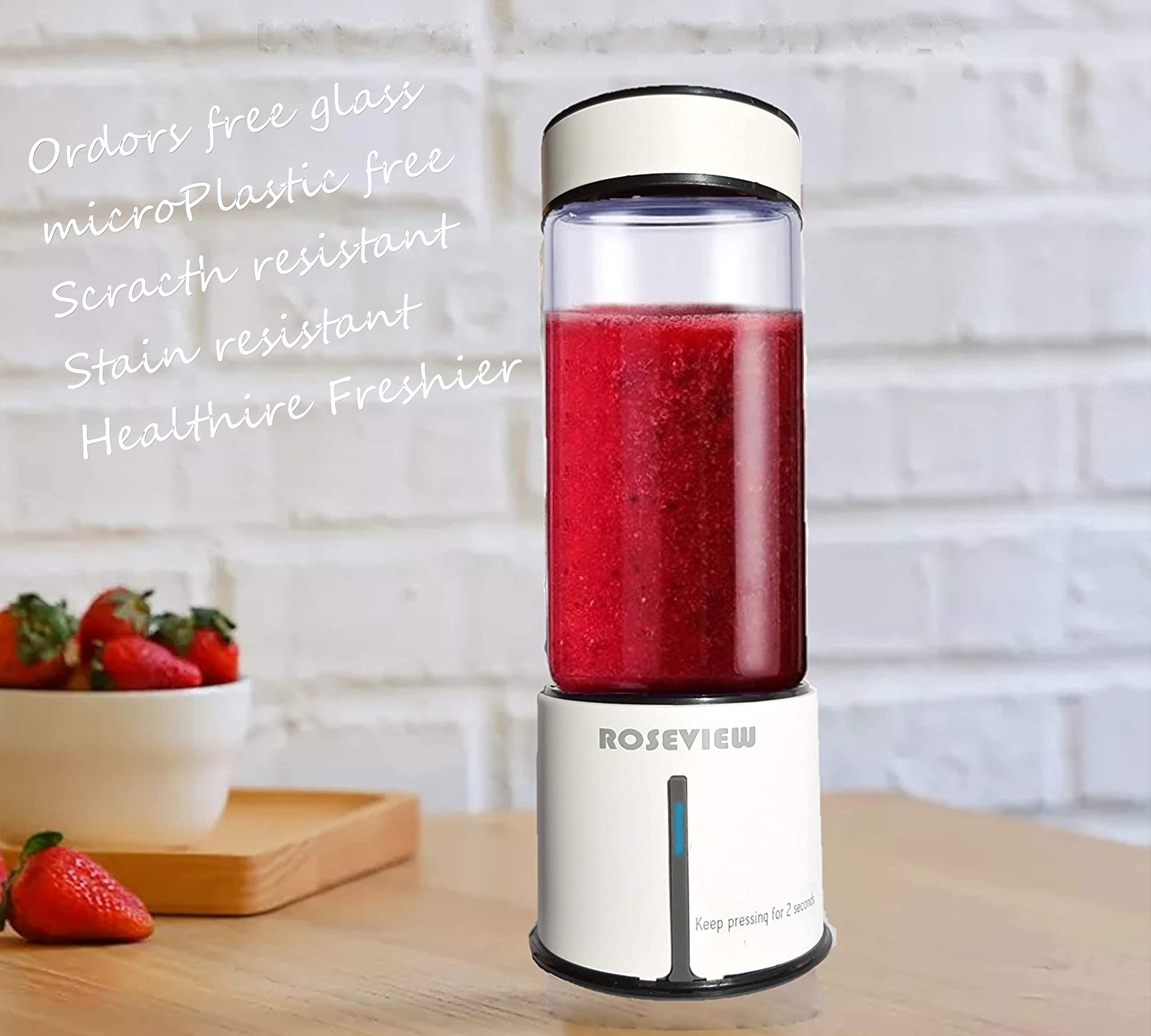 Mixeur à smoothie portable ROSEVIEW Bouteille en verre rechargeable par USB Mini presse-agrumes 2 mélanges sans fil Machine à smoothies personnels Mélangeur de fruits