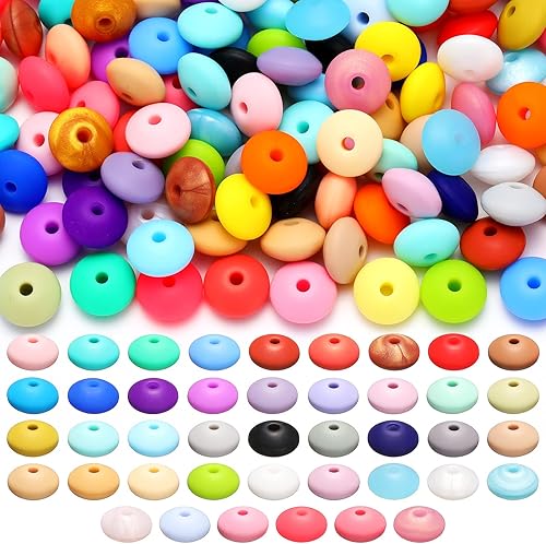 Lyrow 240 cuentas de silicona de colores mixtos de 0.472 pulgadas, cuentas de ábaco, cuentas de cordón pequeñas para pulseras pequeñas, cuentas
