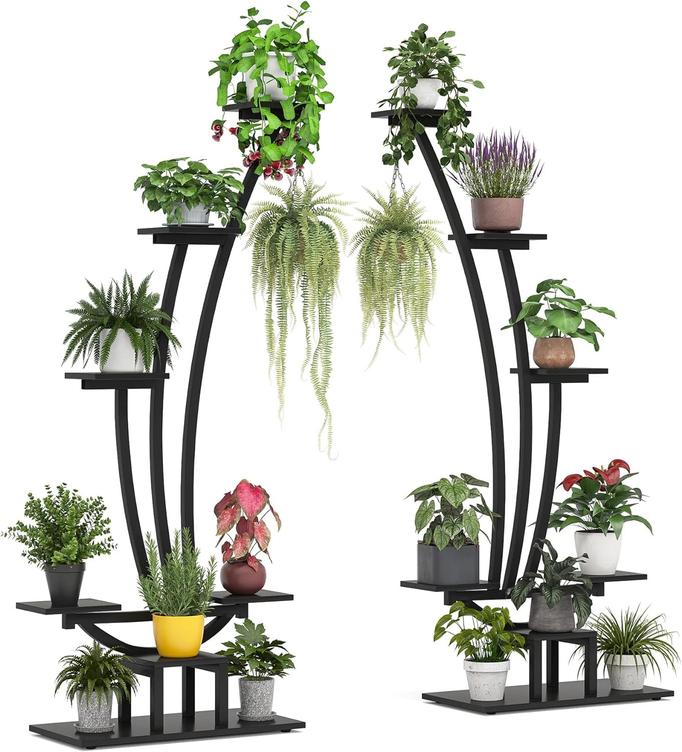 Kx9Lb8d Flower Display Stand 5-Tier Tall Indoor Plant Stand Pack of 2, Large Metal Shelf Flower Bonsai Pots Display Rack for Planters(Black)