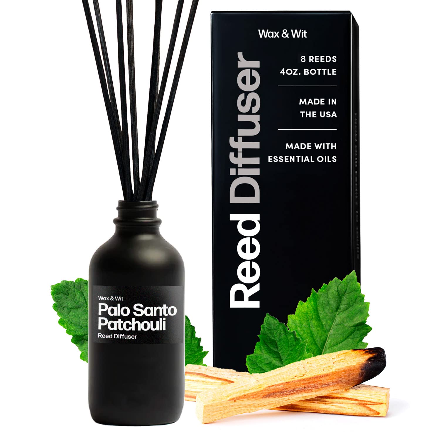 WAX & WIT Reed Diffusers for Home, Palo Santo Diffuser
