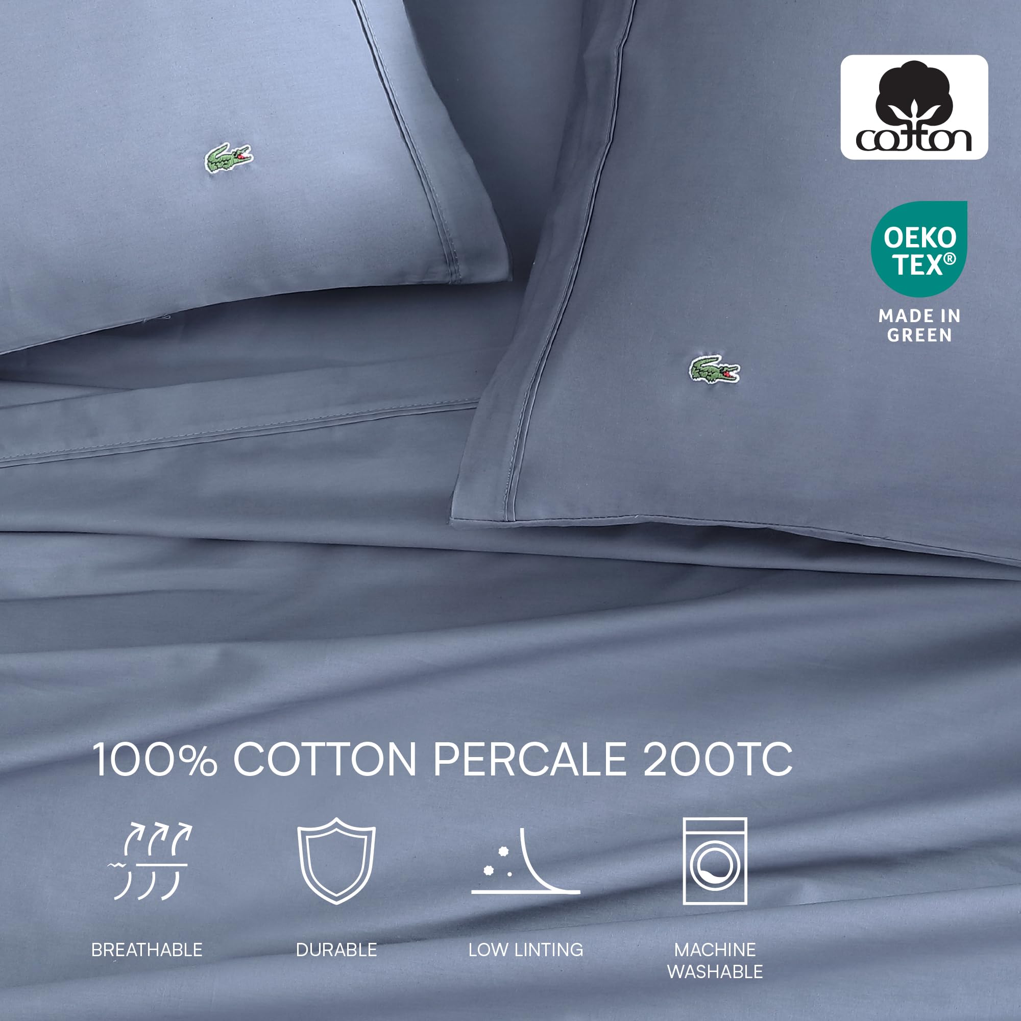 Lacoste Komplet prześcieradeł, bawełna, vintage, indygo, pełny