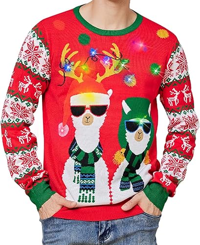Goodstoworld Los hombreslas mujeres iluminan el suéter feo de la Navidad con las luces intermitentes llevadas multicolor