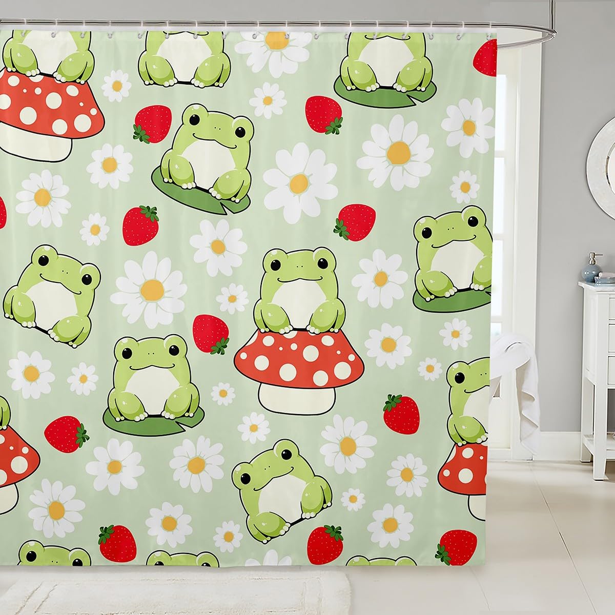 Rideau de douche grenouille mignon imperméable 182x213 cm avec 12 crochets