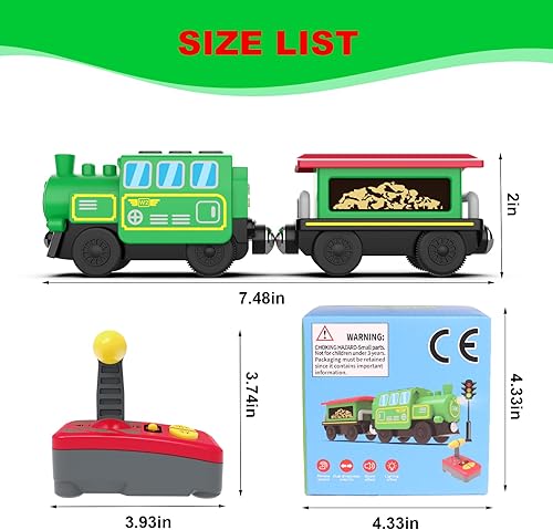 Miniatura 4 de Juego de tren de locomotora a pilas para carriles de tren de madera, potentes vehículos de tren de tren eléctrico a control remoto con luz y sonido,