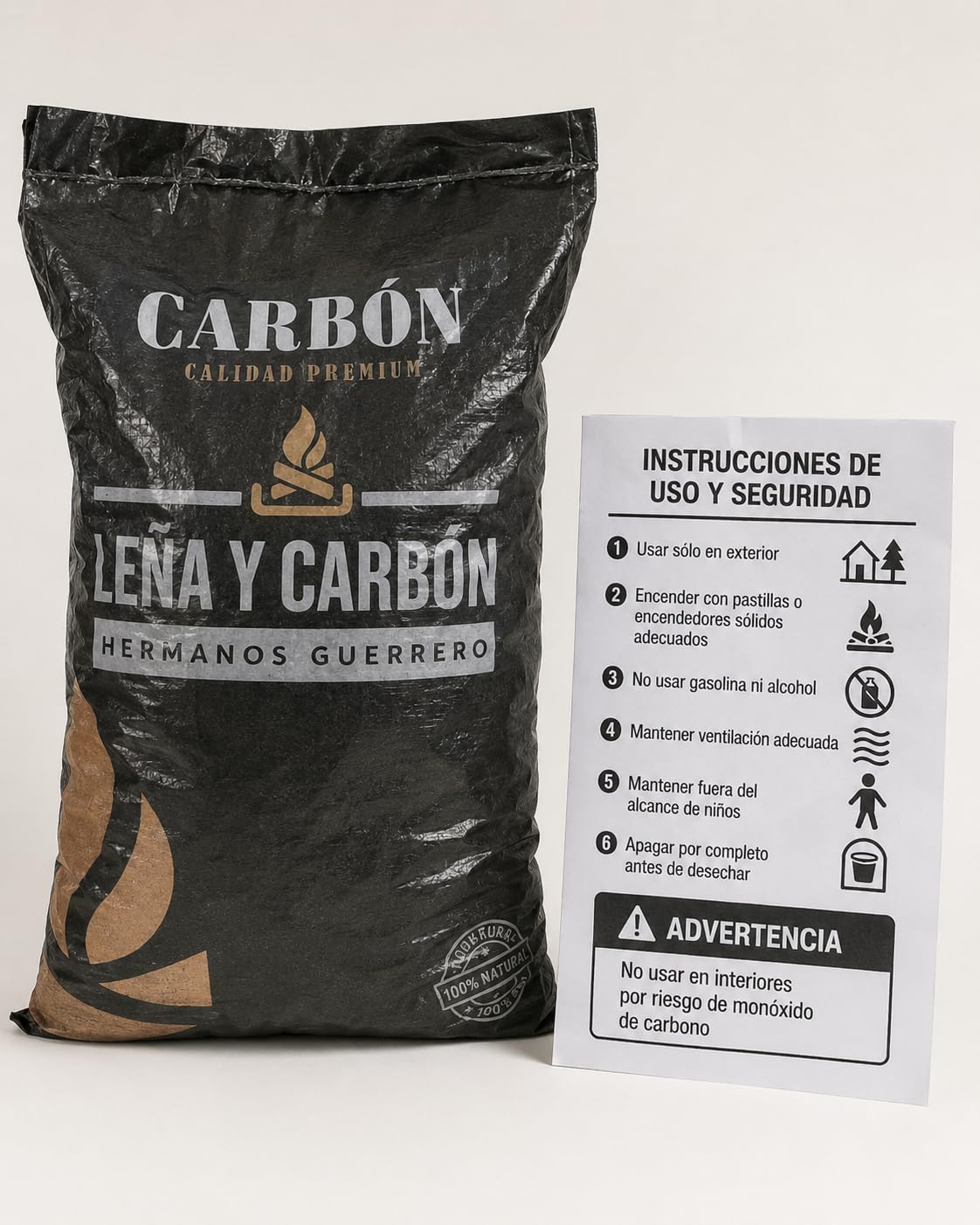 Carbón de Encina Barbacoa. Pack de 5 Sacos - 75 Kgs. Carbón de encina 100% Natural – Ideal para asadores, Parrillas y chimeneas. Barbacoa Carbon.