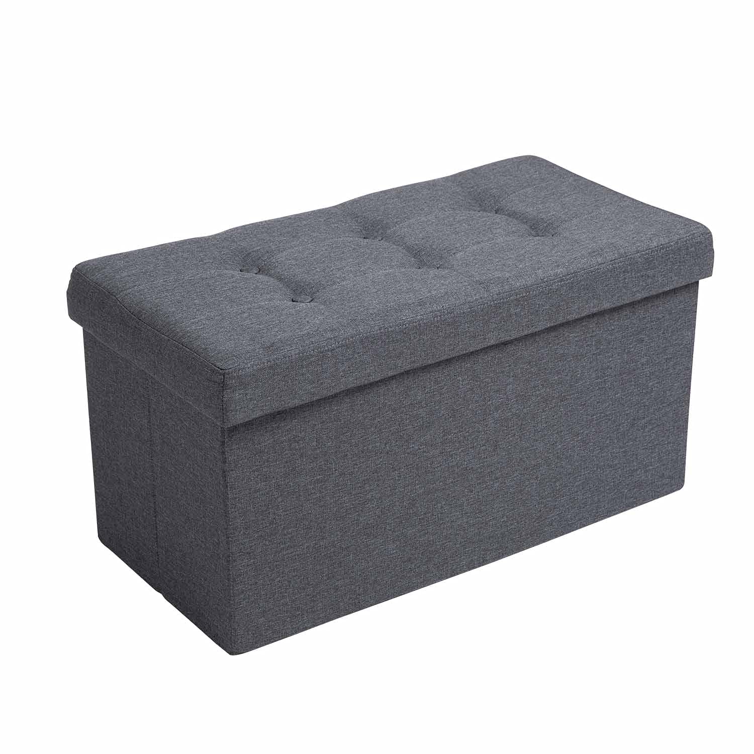 Sigtua Folding Storage Ottoman Bench, Linen Fabric Folding Stool Seat Space Saving Foldable Seat Bench Footrest 76 x 38 x 38 cm - Dark Gray
