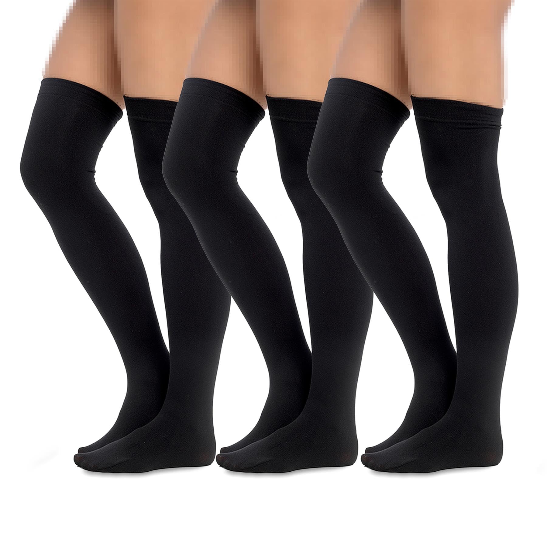 A2Z 3 Pack Ladies Thermal Over The Knee Long Casual Plain Socks - Socks LS191 3 Pack Black 4-8