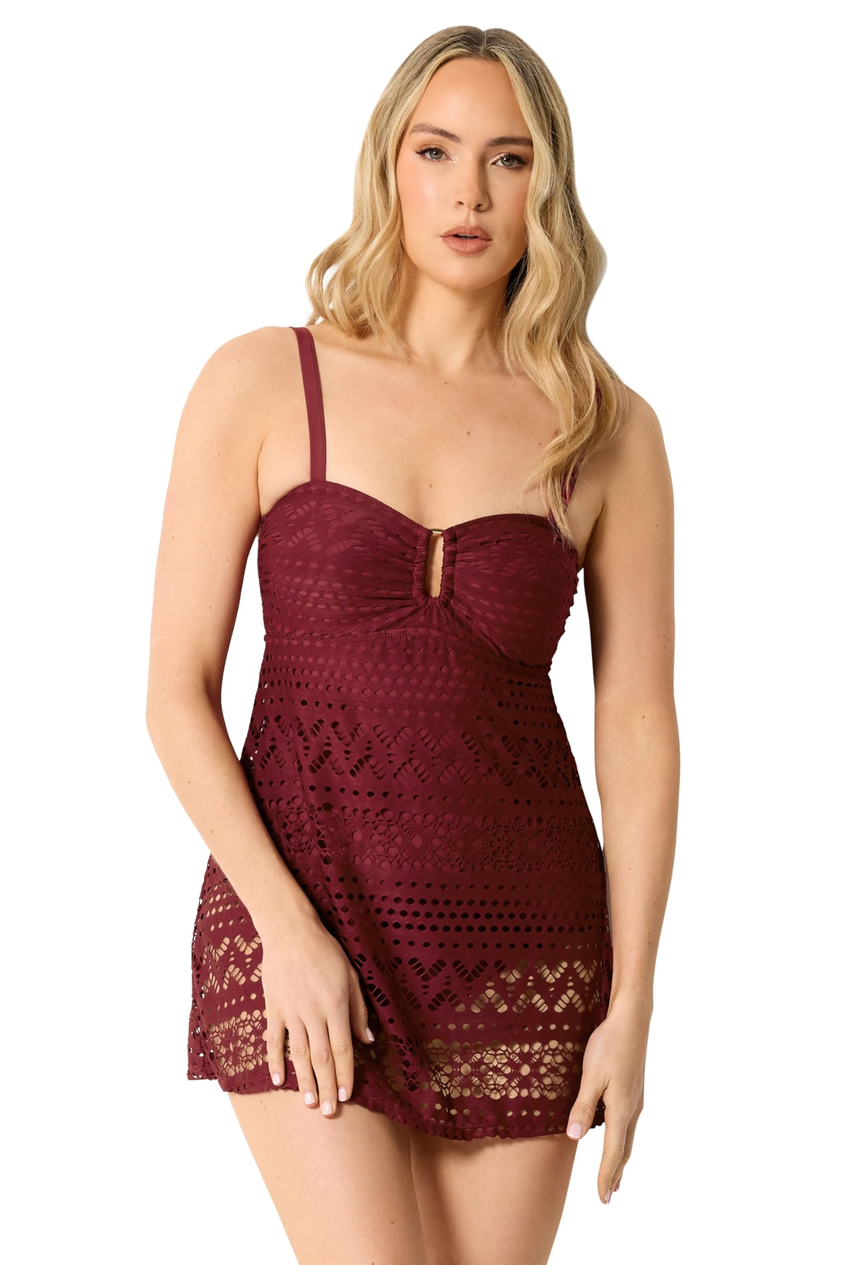 Long Tall Sally Women's Burgundy - Lts Tall Red Crochet Swimskirt