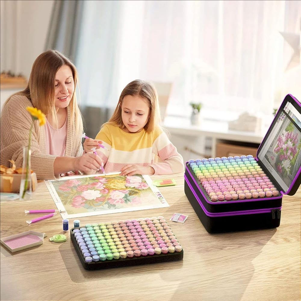 Organizer per Accessori Diamond Painting 240 Scatole Trasparenti Contenitori-Staccabile Interna+Accessori,Tasca con Rete,Maniglia e Chiusura Lampo,per riporre gli accessori la pittura a diamante