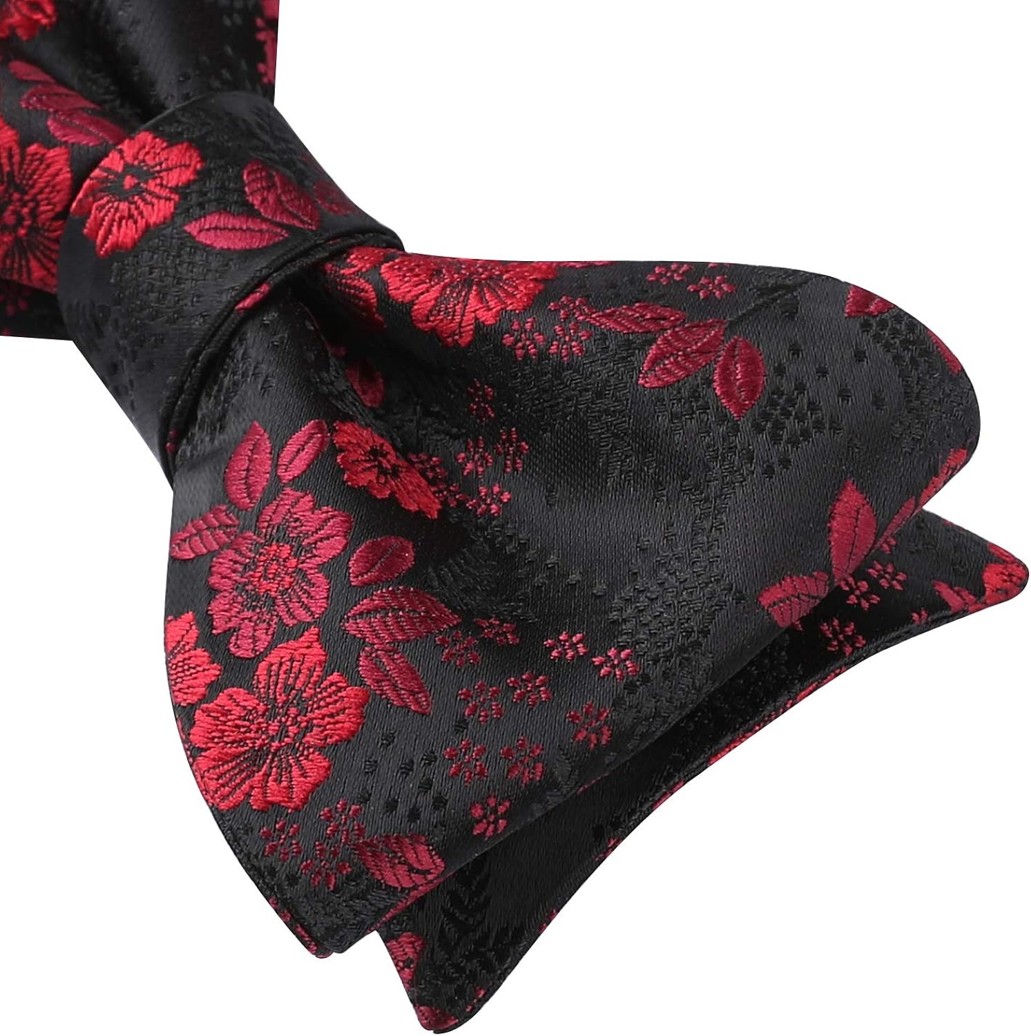 HISDERN Burgundy Bow Ties for Men Wedding Floral Self Tie Bow Tie Business Jacquard Woven Red Wine Black Bowties Formal Maroon Bowtie Handkerchief