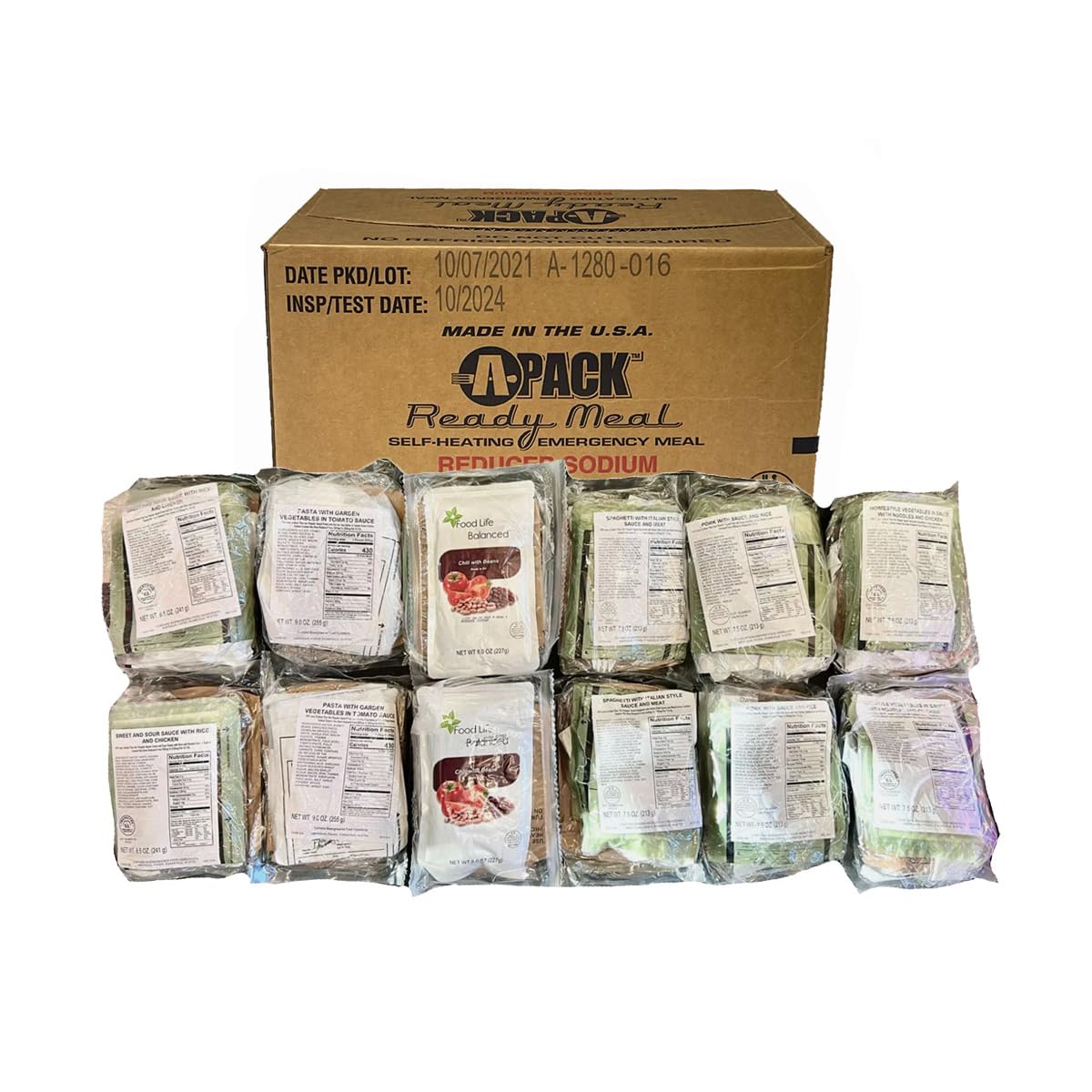 A Pack FEMA MREs - Emergency Meal Kits with 12 Meals that are ready to eat, Long Shelf Life, Ideal for Survival, Camping, and Emergency Preparedness, Inspection Date 10/2024 or Better.
