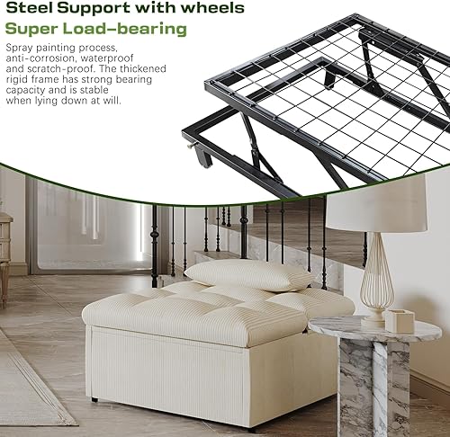 Miniatura 7 de Sofá cama convertible 4 en 1 con respaldo ajustable, sofá cama futón con bolsillo lateral, sofá cama extraíble para sala de estar, espacio pequeño,