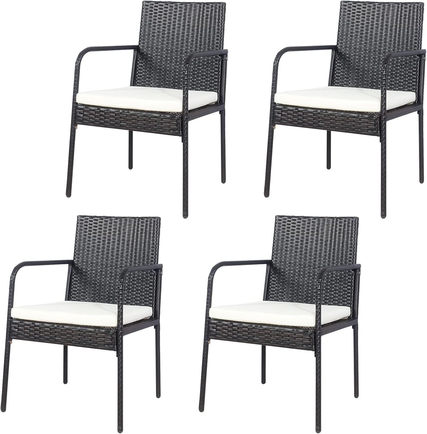 HOMGX Patio Wicker Chairs Set of 4, Rattan Wicker Chairs w/Comfy Cushions & High Back Curved Armrests, Lightweight Dining Chairs for Poolside, Garden, Balcony and Lawn