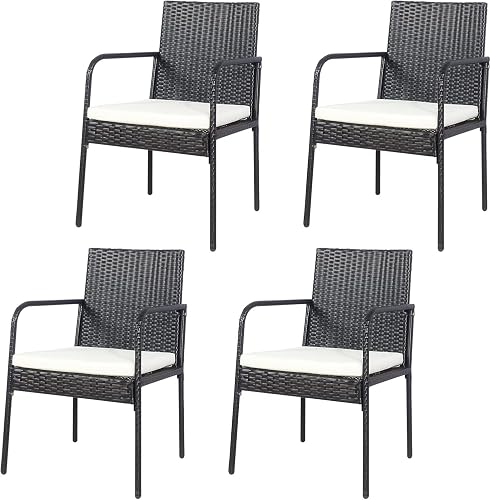 HOMGX Patio Wicker Chairs Set of 4, Rattan Wicker Chairs