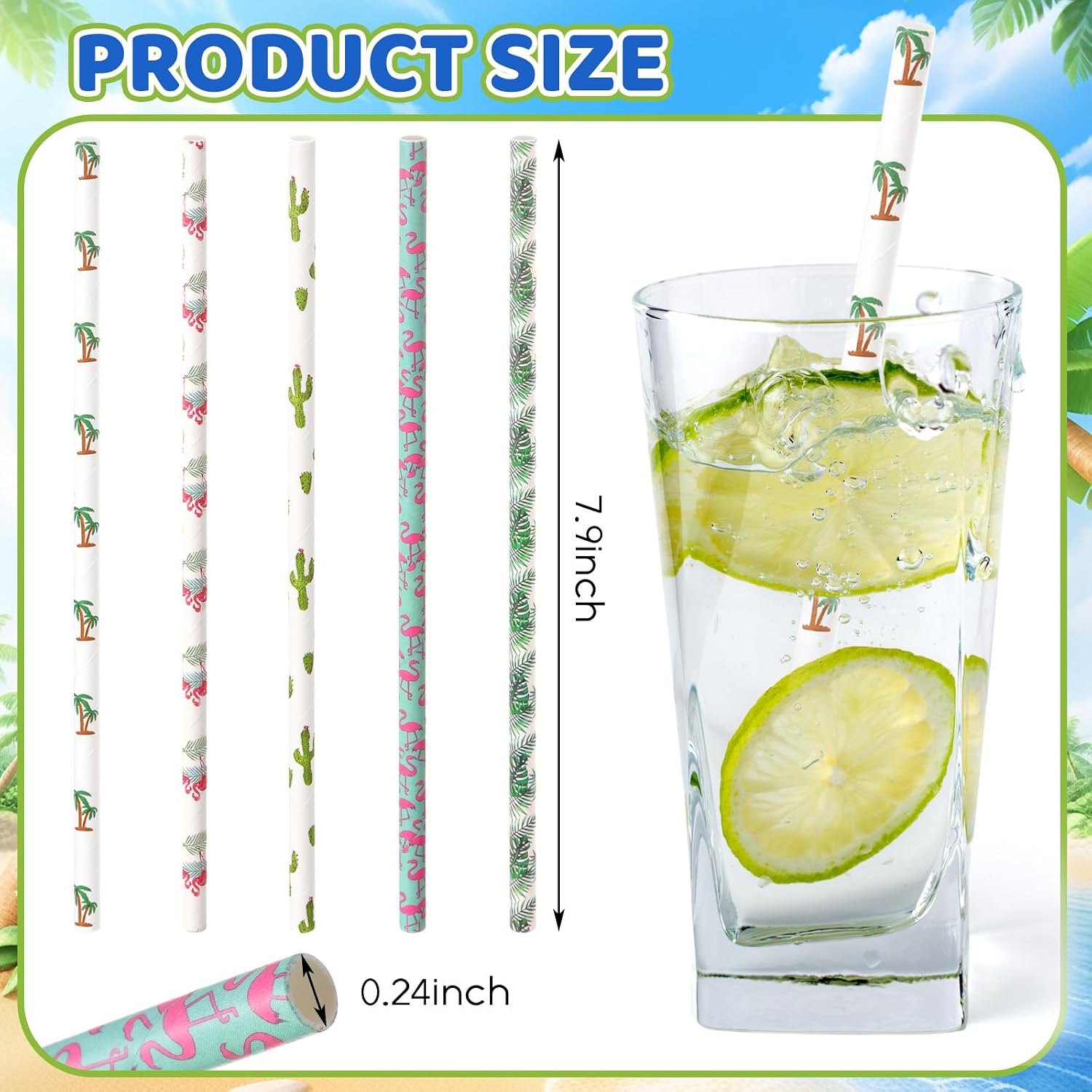 Eaasty 1200 Pcs Hawaiian Tropical Party Paper Straws Bulk Summer Beach Disposable Drinking Straws 5 Different Patterns Party Supplies for Luau Pool Birthday Wedding Supplies