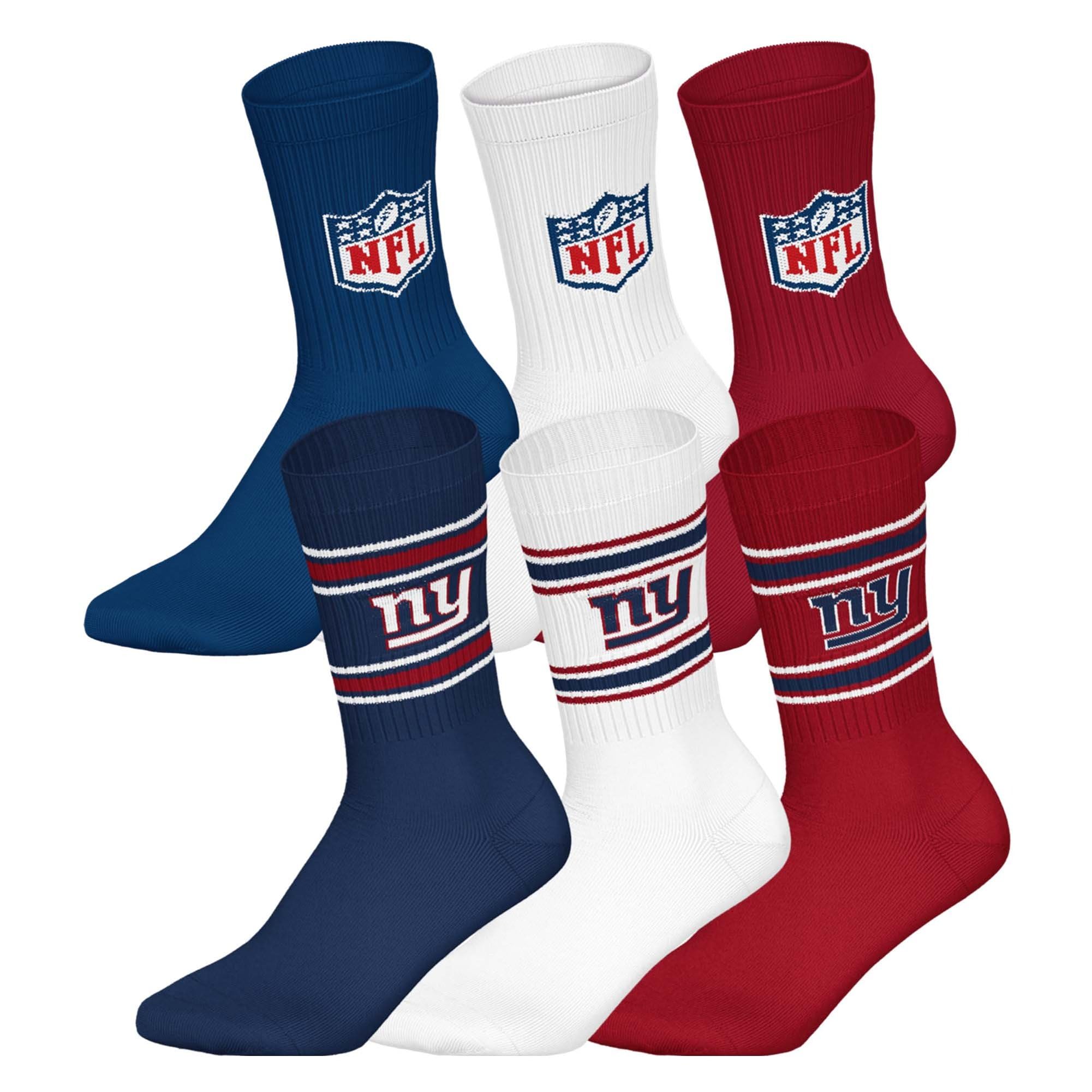 NFL Unisex Team Crew Socks, New York Giants, Mix, 43-46, Pack of 6