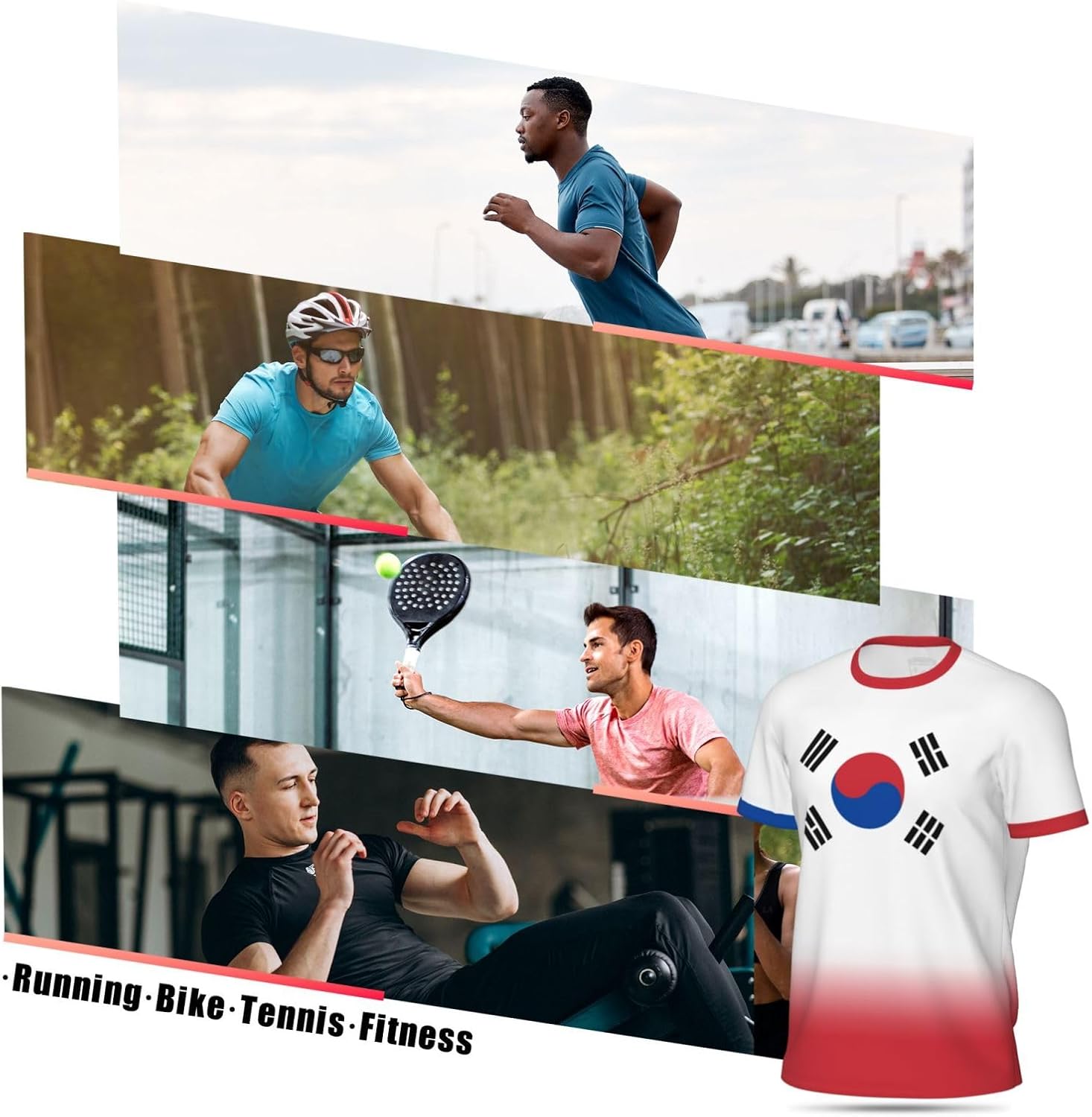 Jersey Mesh T-Shirt South Korea Flag Gradient Color 3D Print for Running Cycling Soccer Fitness Sports