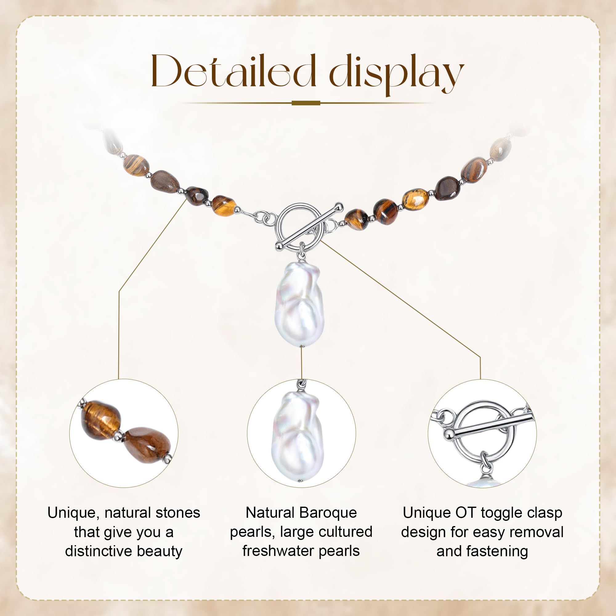 Collane con perline da donna con perle barocche, turchese ametista, lapislazzuli, occhio di tigre, fatto a mano, stile boho, collana girocollo con perline in pietra naturale, gioiello estivo, regalo