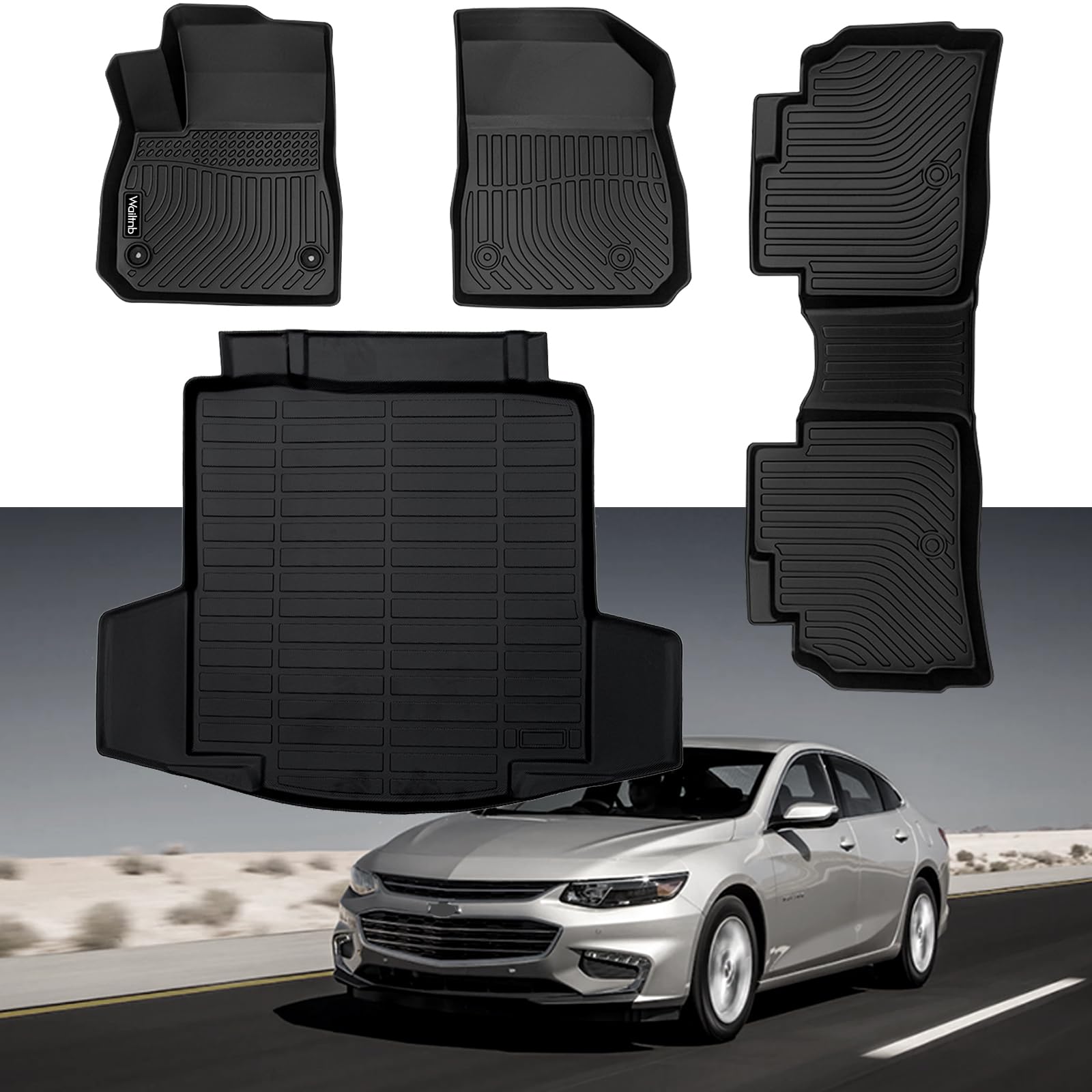 Car Floor Mats & Cargo Liner Set for Chevrolet Malibu 2016-2023 All Weather Floor Mats for Chevrolet Chevy Malibu 16-23 Cargo Liner TPE Waterproof Trunk Liners Full Set Accessories for Malibu