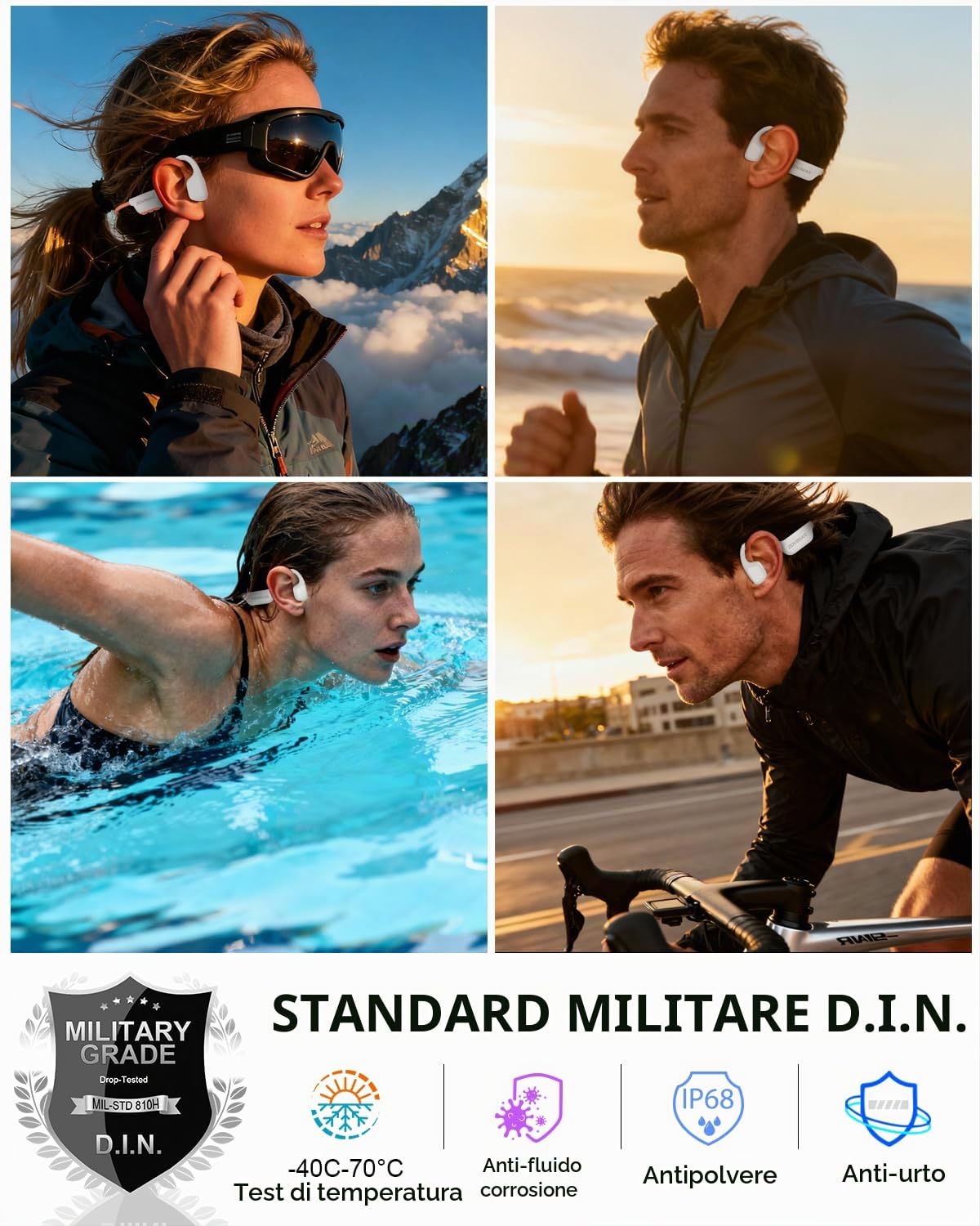 Cuffie a Conduzione Ossea Nuoto, IPX8, Bluetooth 6.0, MP3 8 GB | 12H Anti-Vento Open-Ear Cuffie Nuoto IPX8 Impermeabili, Sportive Auricolari MP3 Integrato, Piscina, Corsa, Ciclismo, Fitness