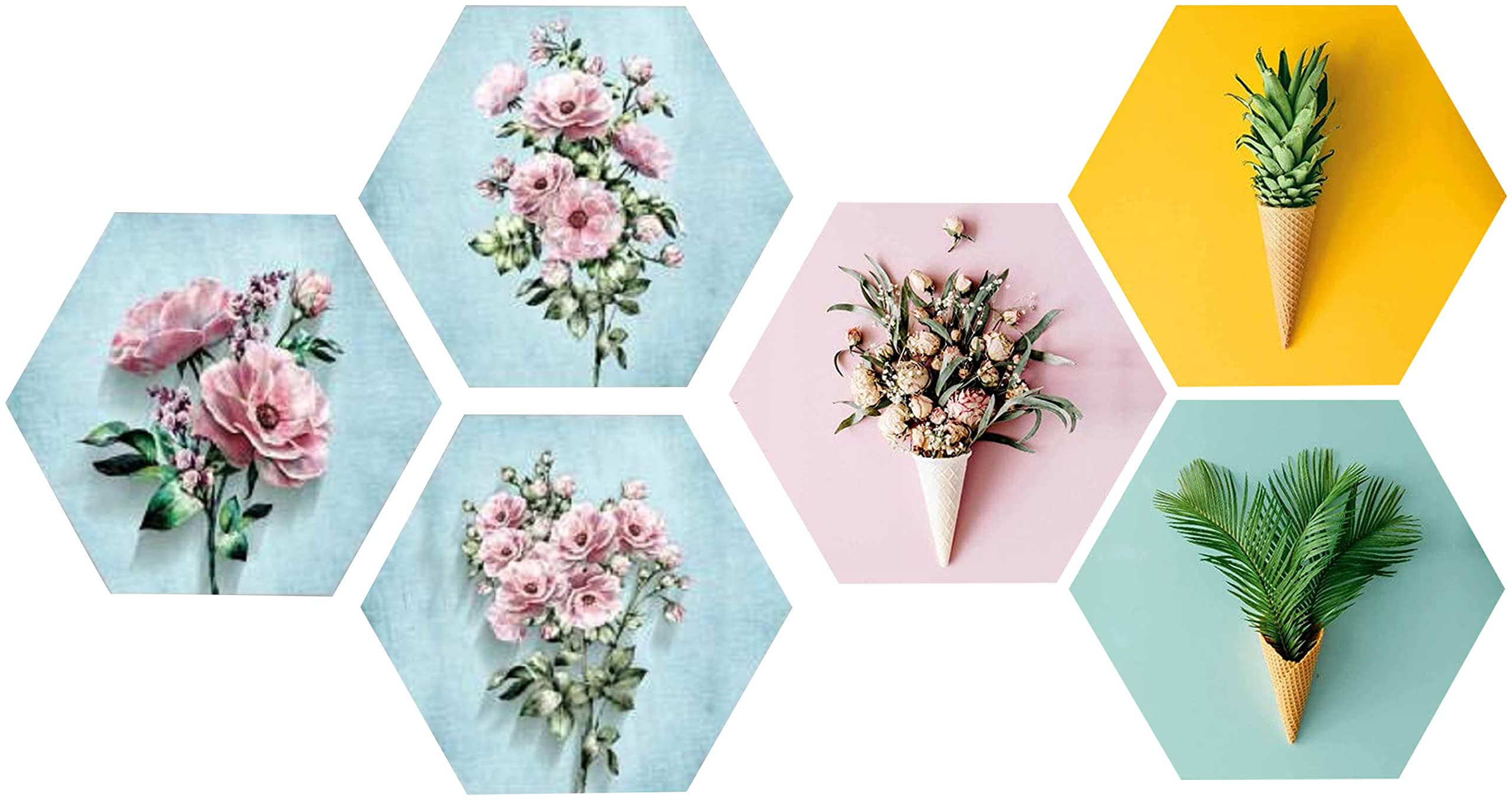 SAF Set of 3 Hexagon Pretty Flower MDF Board UV Textured Painting 17 Inch X 17 Inch SANFHXS30620 & Preety Floral Flower and Leaf in Cone Pot 3 Piece,Multicolour (B0BB6DRGS6) Amazon Price History, Amazon Price Tracker