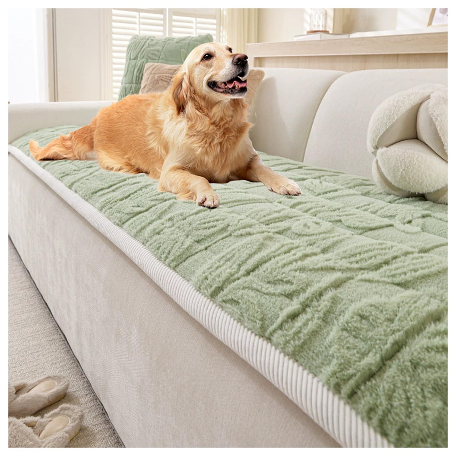 Surmatelas confortable en peluche vert pour sublimer et protéger votre canapé