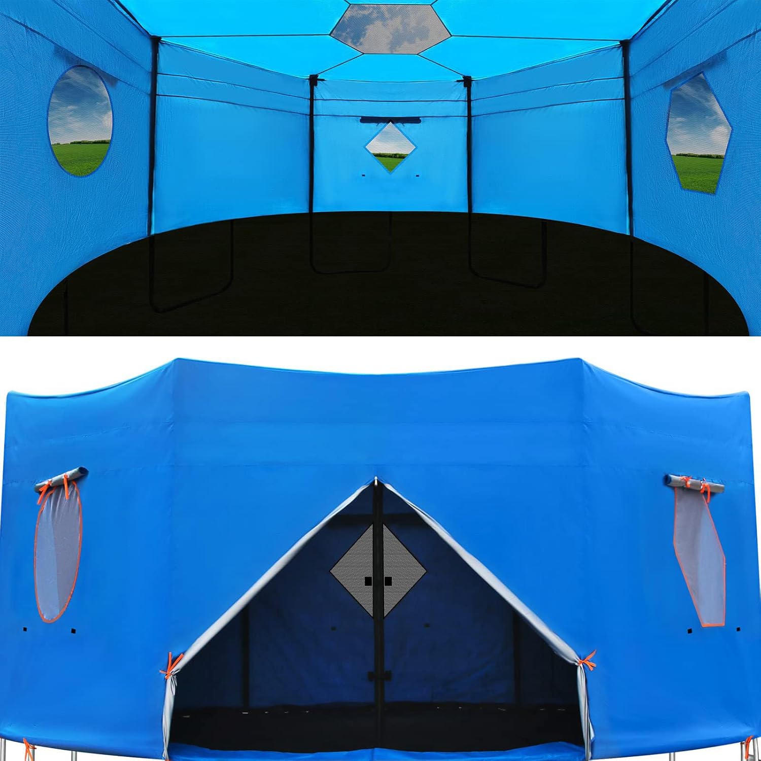 Trampoline Tent, 6ft-15ft Trampoline Sun Shade Cover, with Windows, Sunshade, and Skylights, Suitable for Round Straight Rods(Tent Only).