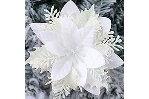 Artificial Christmas Flowers 16Pcs Pointsetters Flowers for Christmas Tree Decorations with Clips and Stems