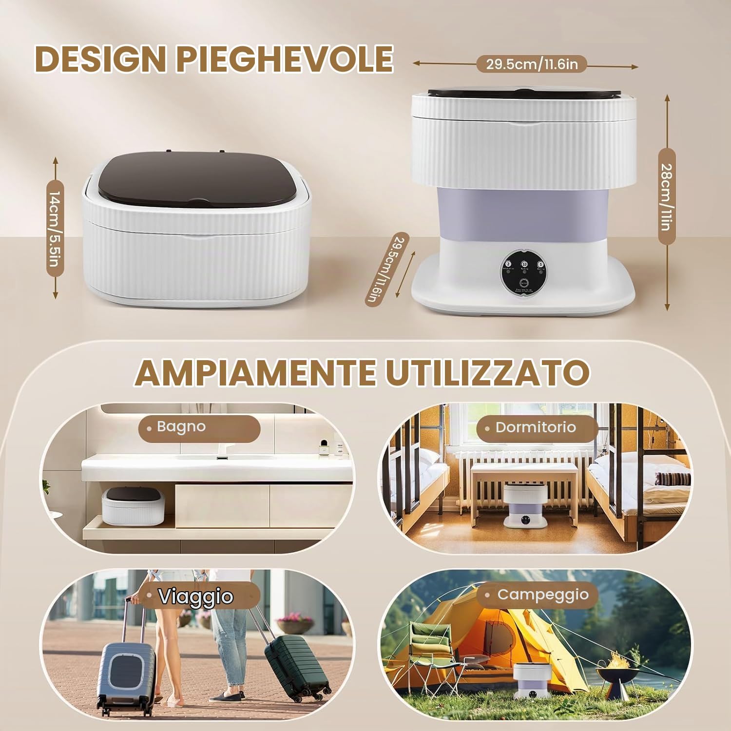 Mini lavatrice, lavatrice pieghevole da 11 litri con funzione centrifuga, lavatrice da viaggio portatile, lavatrice da campeggio mobile per viaggi, studenti, camper (Viola)