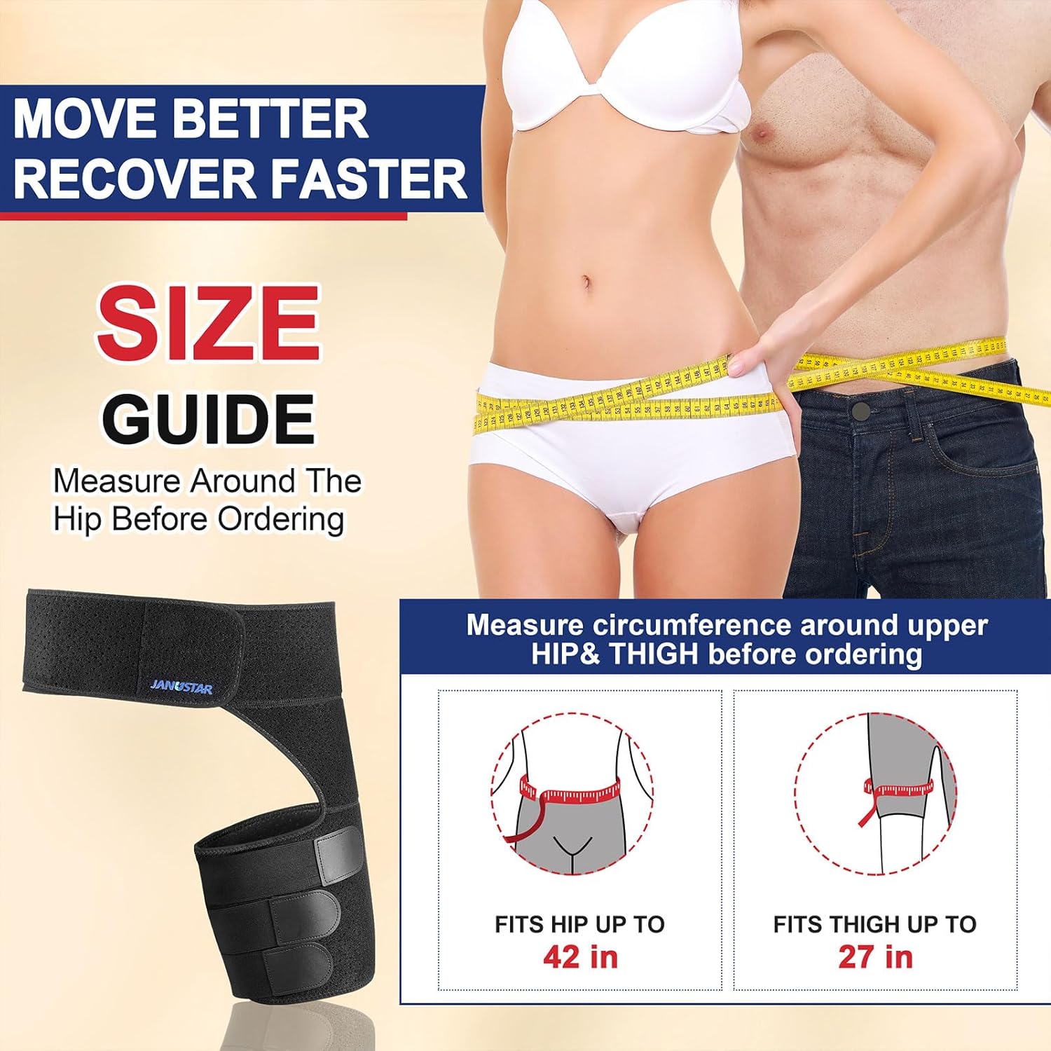 Sciatica Pain Relief Devices, Hip Brace for Women Men, Thigh, Groin, Hamstring Compression Sleeve