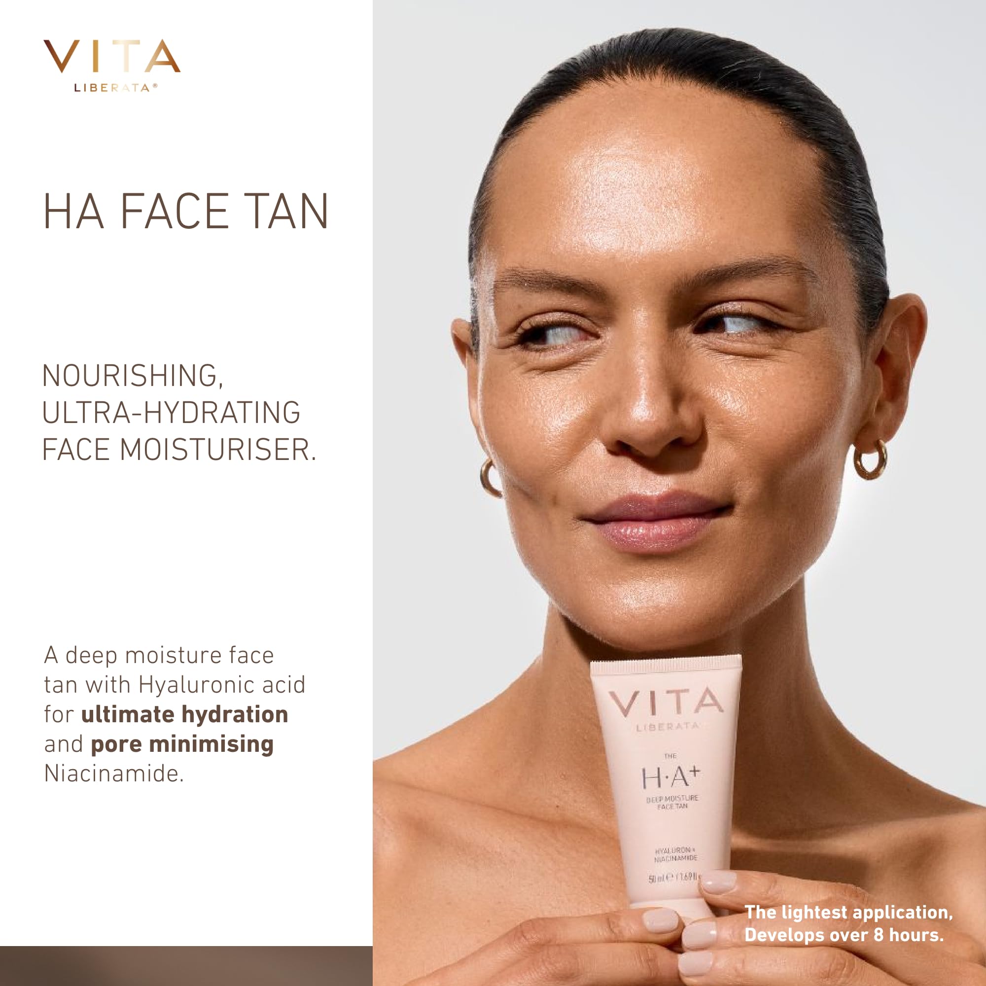 VITA LIBERATA Face Tanning Moisturizer 1.69 fl oz with Hyaluronic Acid & Niacinamide - Nourishing, Ultra Hydrating Moisturizer, For a Sun-Kissed, Radiant Glow, Customizable Tan, Fades Evenly