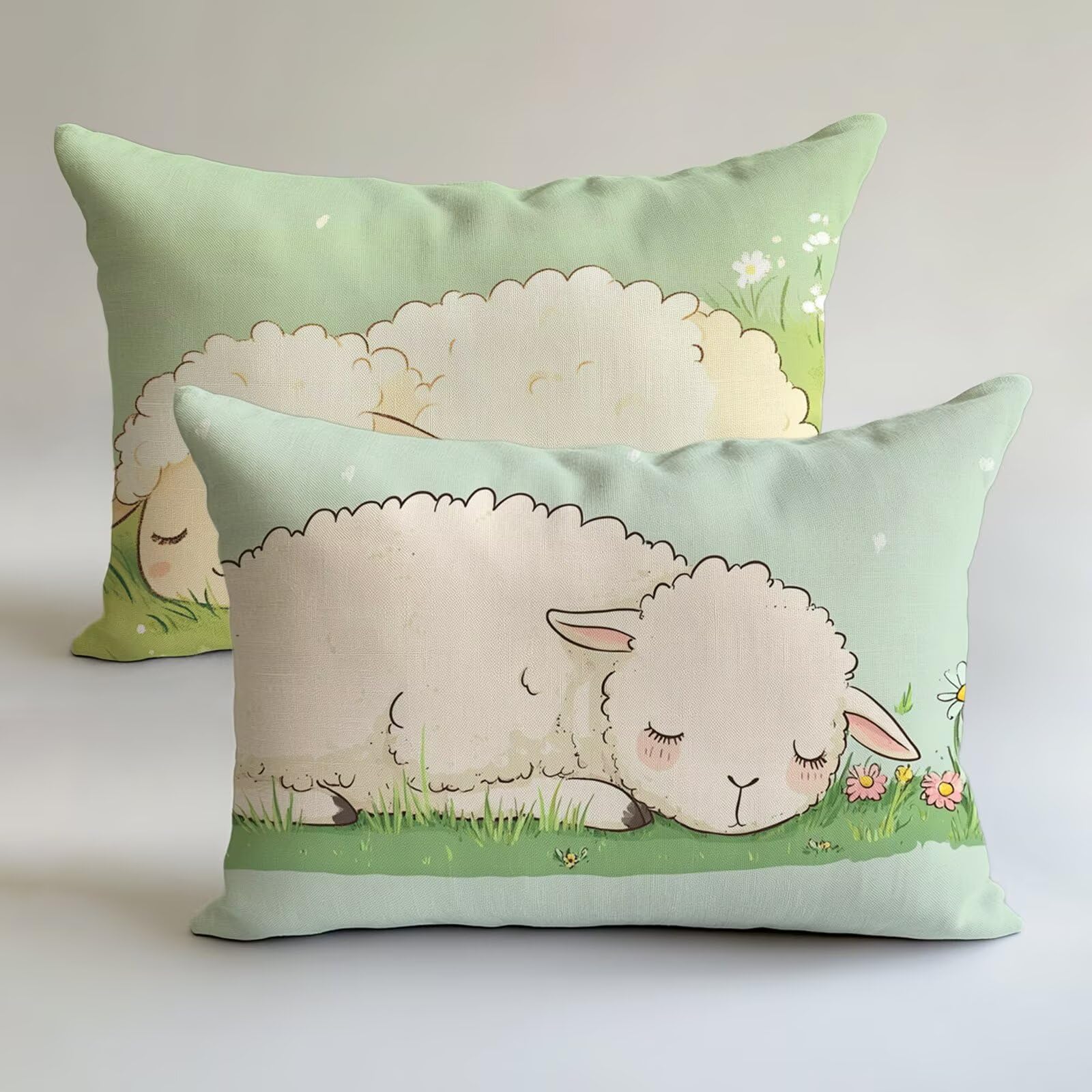 Housse coussin 30x50 vert sauge double face avec lin doux haut de gamme