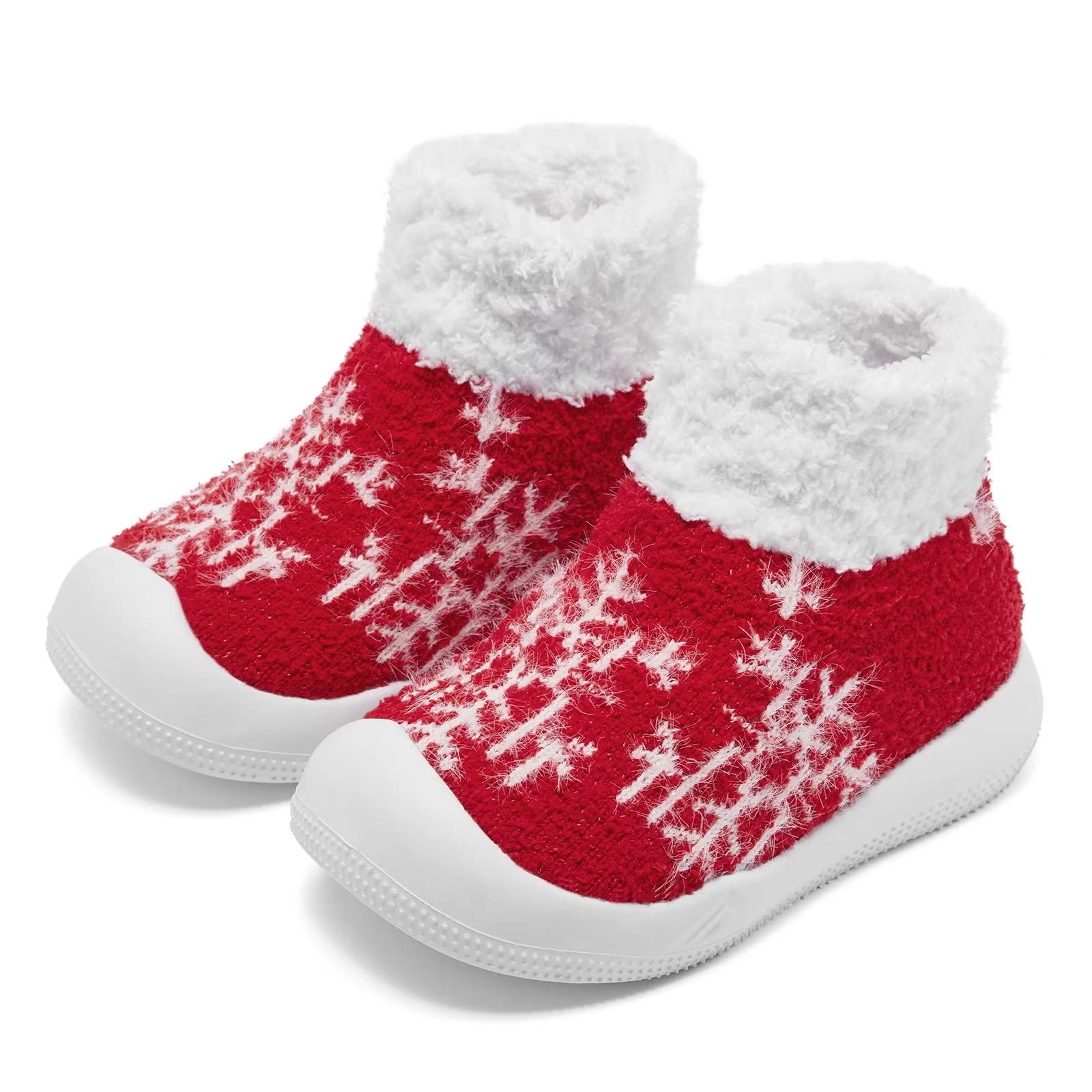 Eashi Christmas Baby Shoes Girls Boys Warm Baby winter shoes Cozy Fleece Booties Fuzzy Sock Shoes With Soft Rubber Sole Infant Sneaker Toddler Slipper