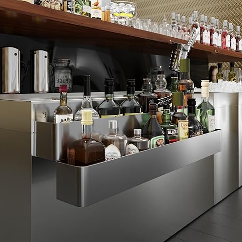 Miniatura 5 de AmGood Estante de carril de velocidad de acero inoxidable para barras comerciales, NSF (36" estante de doble nivel)