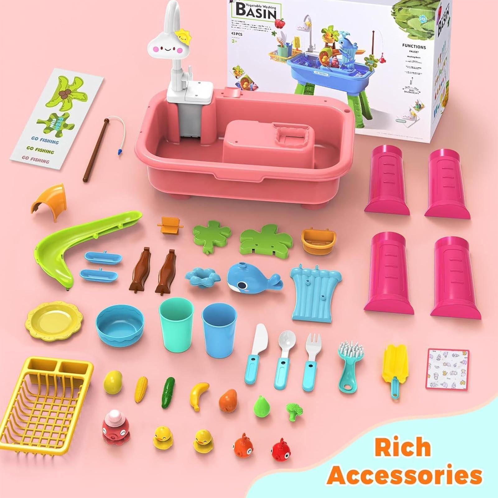 Table d'eau avec Robinet et Accessoires, Table de Jeux d'eau pour Enfant, T-Able d'Activité Bébé, T-Able d'e-au en-Fant Exterieur, Jouet d'été pour Enfant Filles et Garçons de 3 4 5 6 Ans