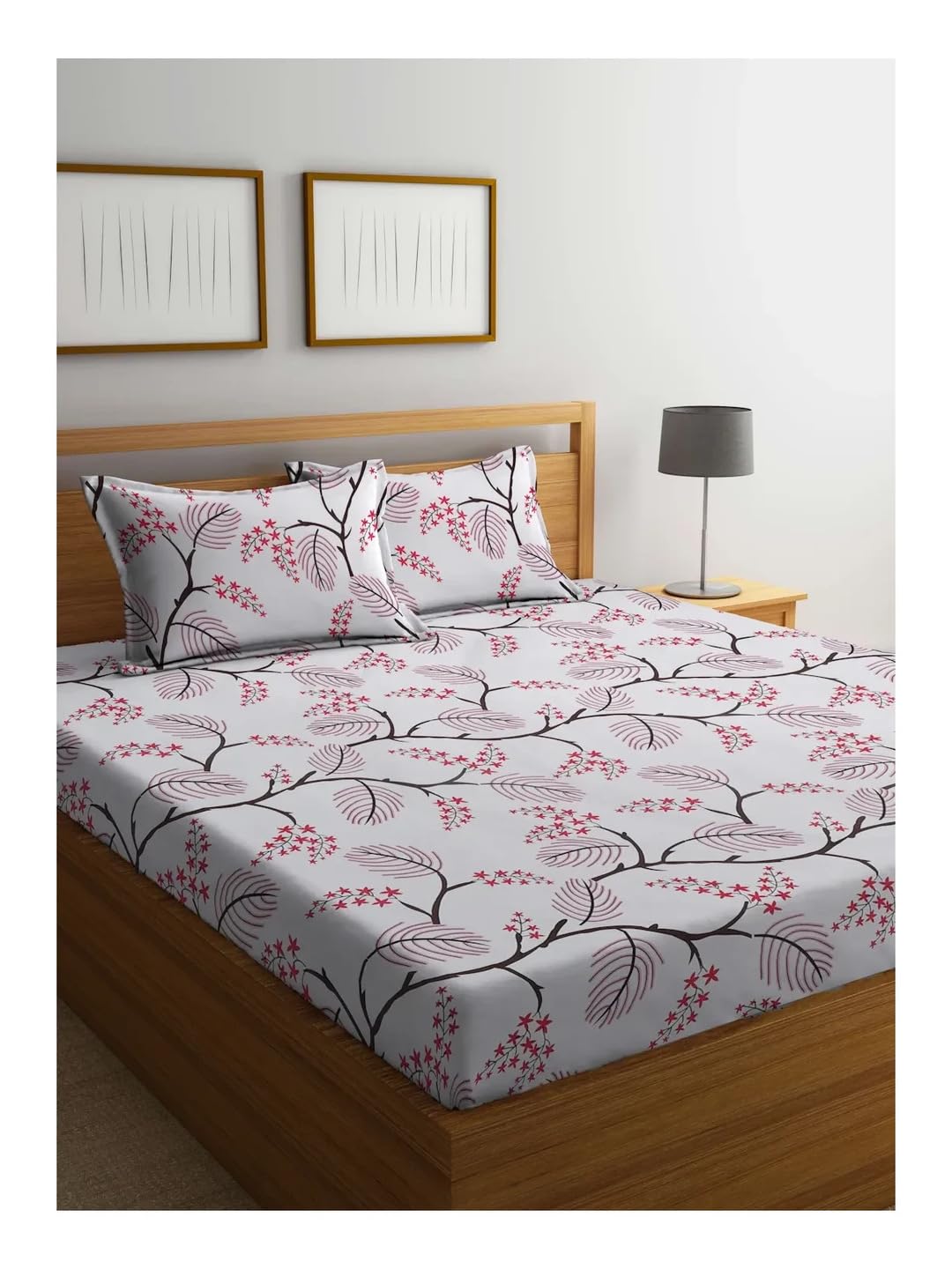 Klotthe Multicolor Floral 300 TC Cotton Blend Double Bedsheet Set in Book Fold Packing-image-23
