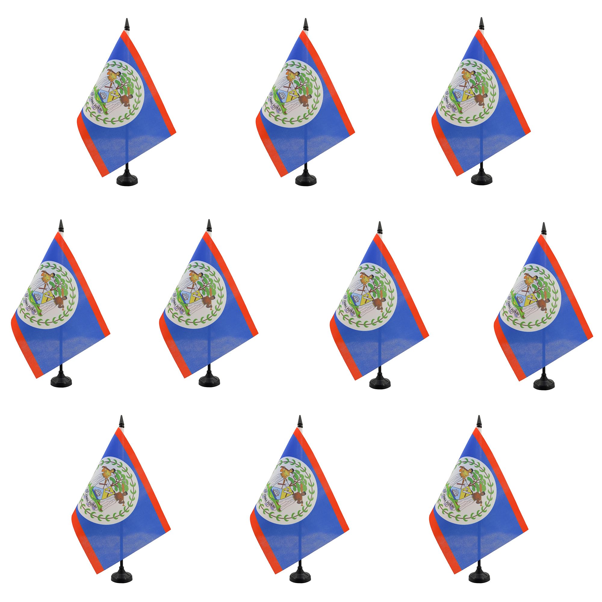 AZ FLAG - Set of 10 Belize Table Flag 5'' x 8'' - 10 Small Belizean Office Flags 100% Polyester 21 x 14 cm - Mini Desk Flag with 10'' Pole and Black Plastic Base