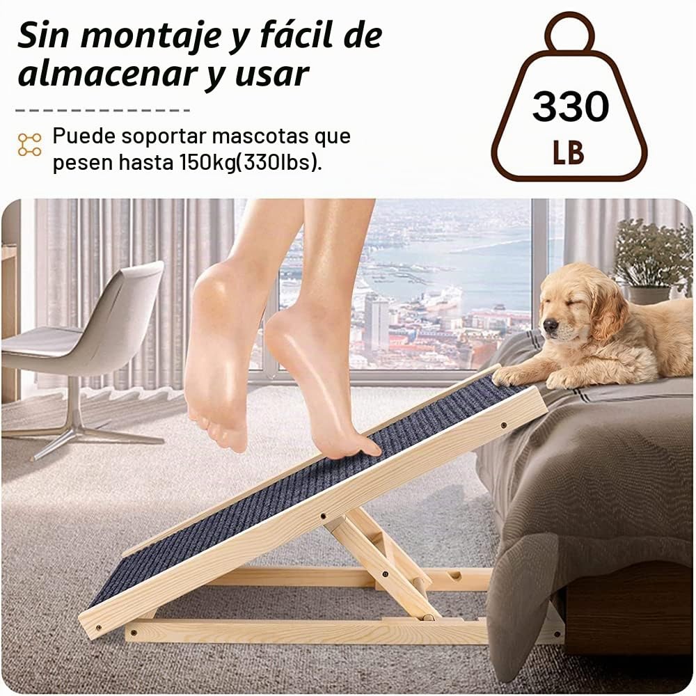 Rampa para Perros de 70x35cm, rampa de Madera Maciza para Mascotas, Escalera de Coche, Altura Ajustable, Alfombra Antideslizante, para Mascotas, Viajes, Coche, Furgoneta, 2 Unidades separadas