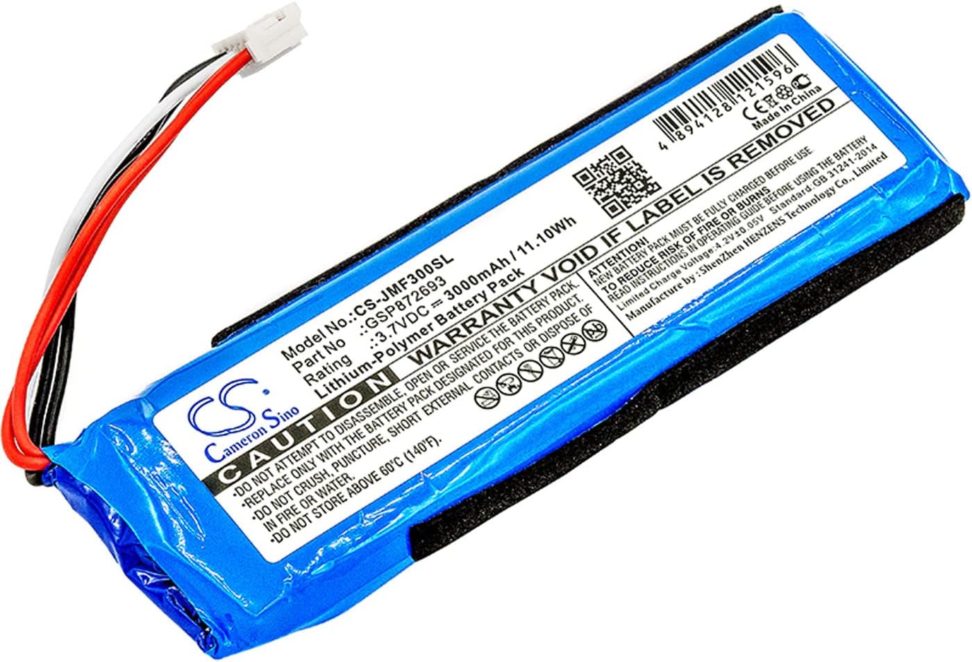 Cameron Sino Battery for JBL Flip 3, JBLFLIP3GRAY PN:JBL GSP872693, P763098 03 3000mAh / 11.10Wh