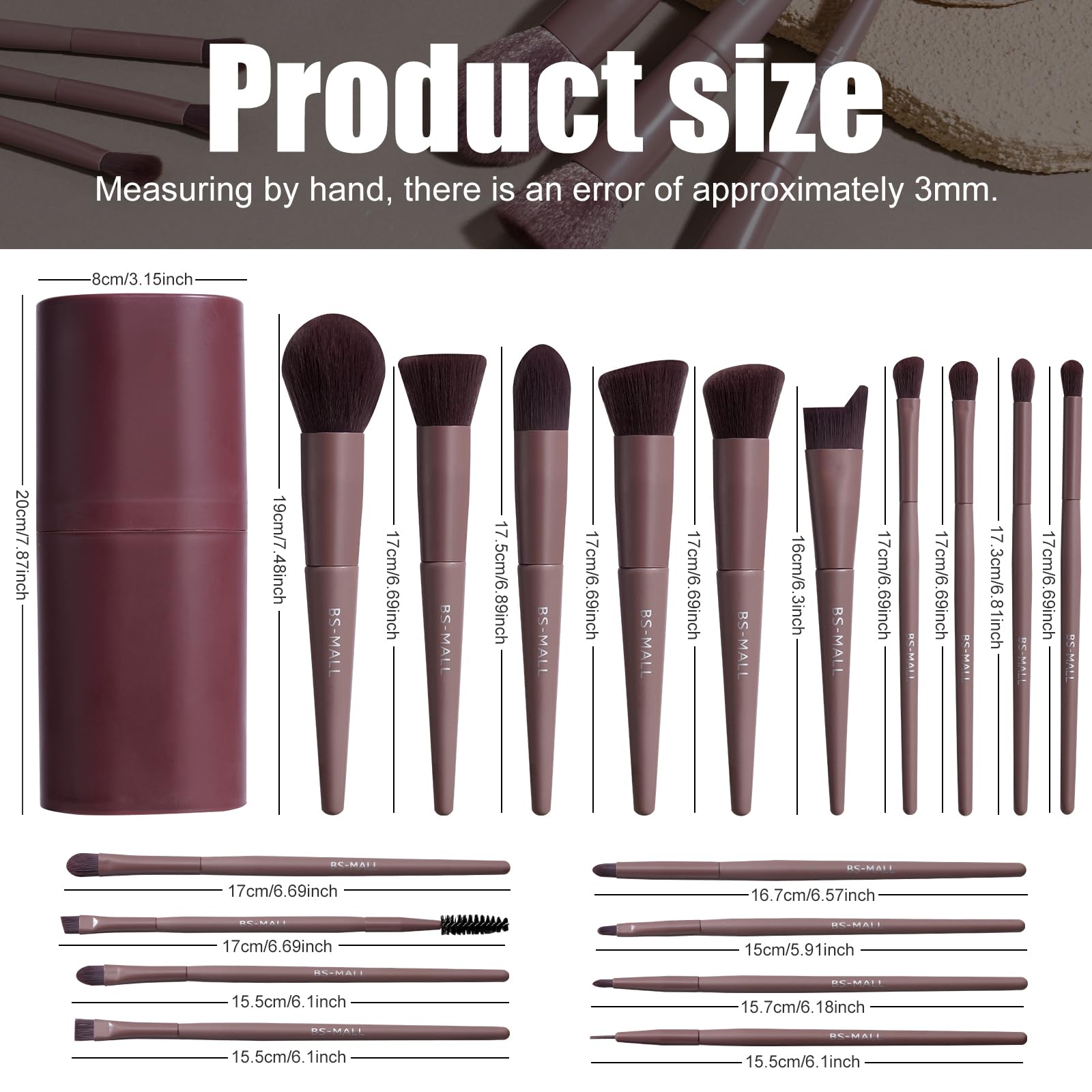 BS-MALL Makeup Brush Set 18 Pcs Premium Synthetic Foundation Powder Concealers Eye shadows Blush Makeup Brushes with black case (): D-Brown