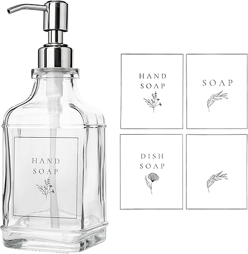 Dispensador de jabón antiguo para encimeras de baño y cocina, botella dispensadora de jabón de manos de vidrio para fregadero con bomba de acero