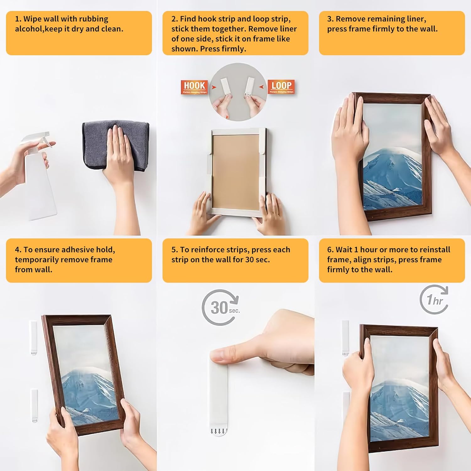 Générique 6 Pairs (72 Strips) Adhesive Strips for Hanging Pictures Without Drilling, Water Resistant, for Frames and Christmas Decorations (19 x 92 mm, 20 x 46 mm, 16 x 70 mm)