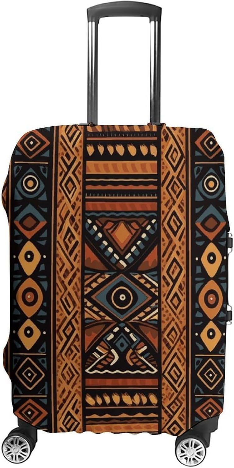Travel Luggage Cover Elastic Suitcase Protector Anti-Scratch Washable Traditional African Design Pattern Luggage Sleeve Tsa Approved Carry on Covers Baggage Cover Fits 18-32 Inch Luggages