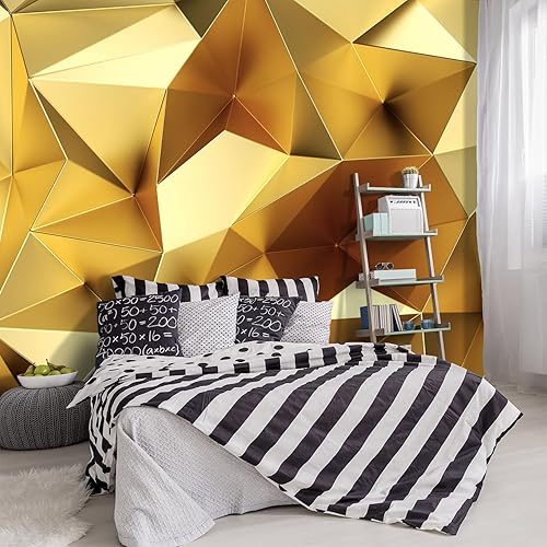 Papel tapiz de tela geométrica dorada 3D, para sala de estar, dormitorio, baño, moderno mural de pared grande, 183 x 120 pulgadas (no se puede