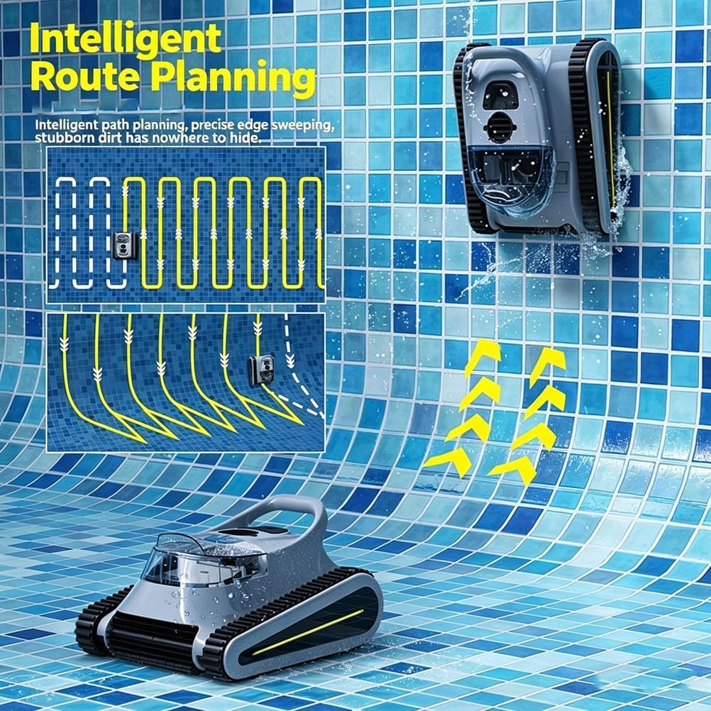 Automatic Pool Cleaner, 45000PA Suction, 250μm Filter, 7800mAh, 2.5H Fast Charge, Sonar Smart Path, Wall Climb, for Above/In-Ground Pools