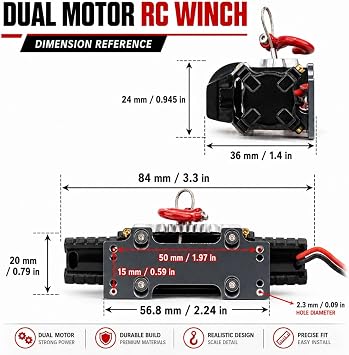 RC Metal 7KG Dual Motors Winch Wireless Remote Controller System, Full Metal Automatic Winch Kit for 1/10 RC Crawler Car, for Axial SCX10 90046 TRX4 TRX6 Redcat Gen8 RGT 86190 Upgrade Parts