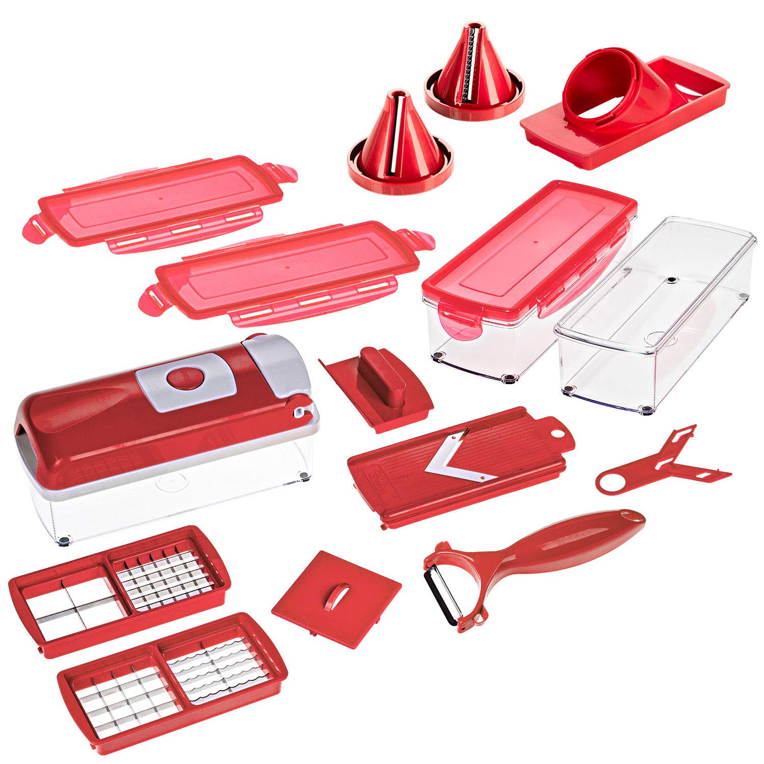 Genius Vegetable and Fruit Slicer, Plastic, Red, 22.2 x 10 x 8.1999999999999993 cm