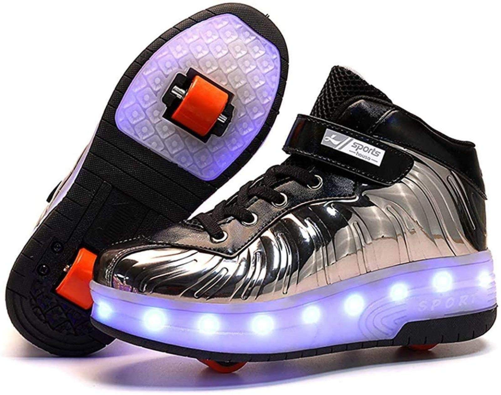 LED Chaussures De Patin à roulettes avec Double Roues Chaussures De Skateboard LED Chaussures à roulettes Enfants Garçons Filles Gymnastique en Plein Air Mode Sneaker Technique,Black-42 EU